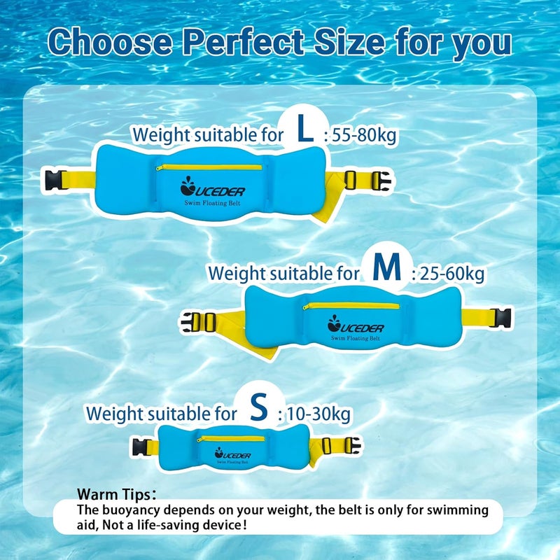 UCEDER Swim Belt for Adults, Adjustable Flotation Belt,Water Aerobics Belt with Zippered Pocket,3-Section EPE Swimming Buoyancy Belt,Pool Exercise Equipment for Cross Training, Aqua Jogging（L） - Image 2
